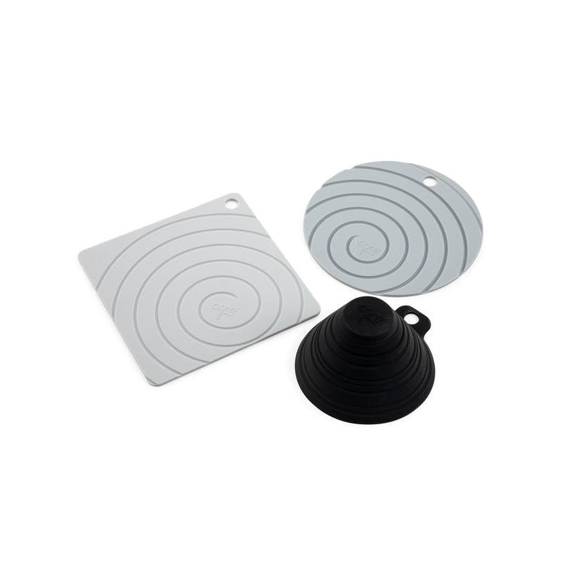 Emery Jensen silicone jar grip set, 3-piece, with textured silicone handles for easy opening and secure grip on jars.