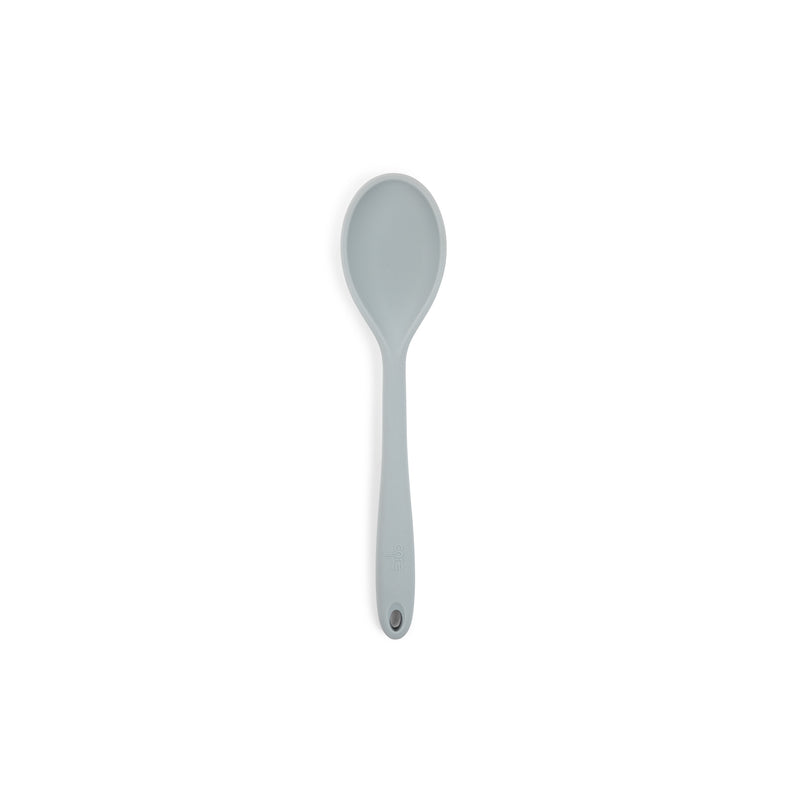 Gray silicone spoon from Emery Jensen, a versatile kitchen utensil with a smooth silicone handle and durable head.