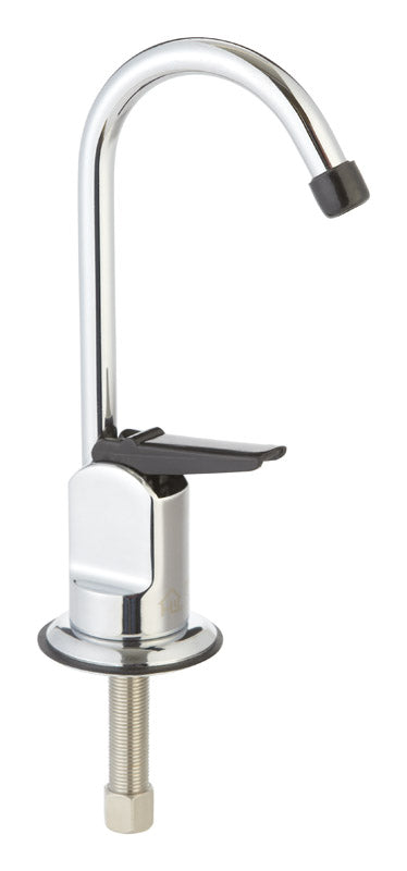 Emery Jensen single basin faucet in chrome finish with a single hole design, installed on a bathroom sink.