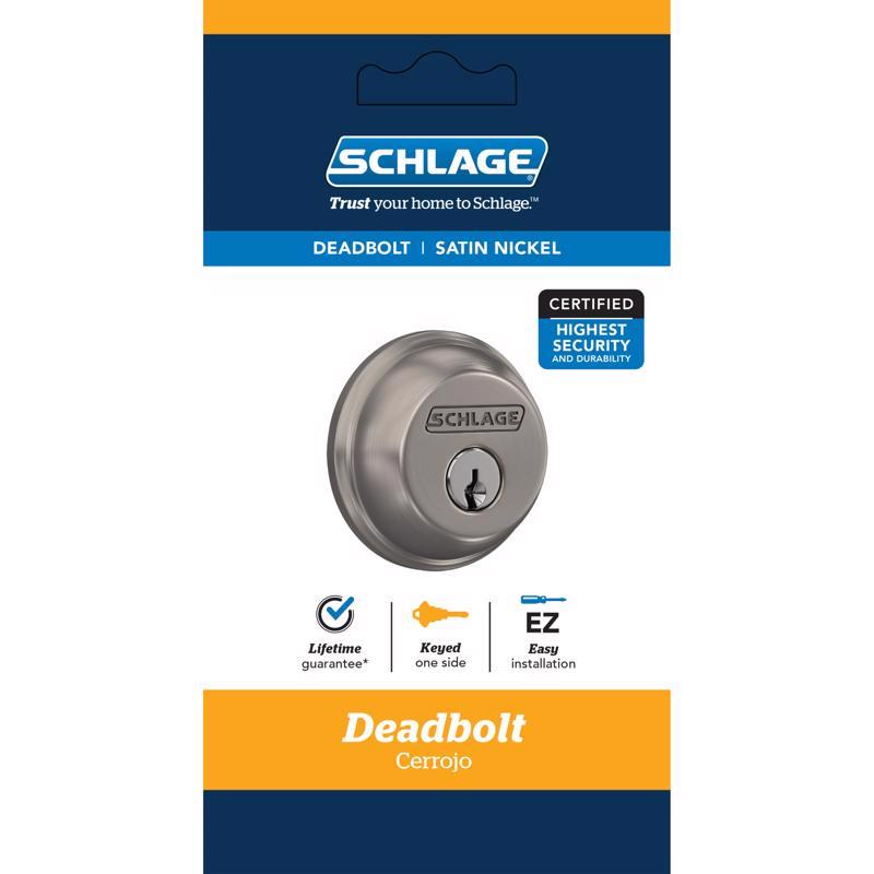 Emery Jensen single cylinder deadbolt lock, silver finish, secure door hardware with key entry for residential security