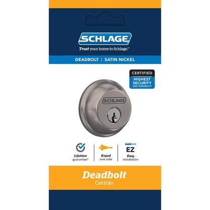 Emery Jensen single cylinder deadbolt lock, silver finish, secure door hardware with key entry for residential security