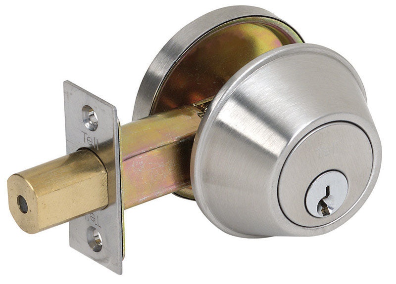 Emery Jensen single cylinder deadbolt lock US32D with key entry, installed on a door for security and durability.