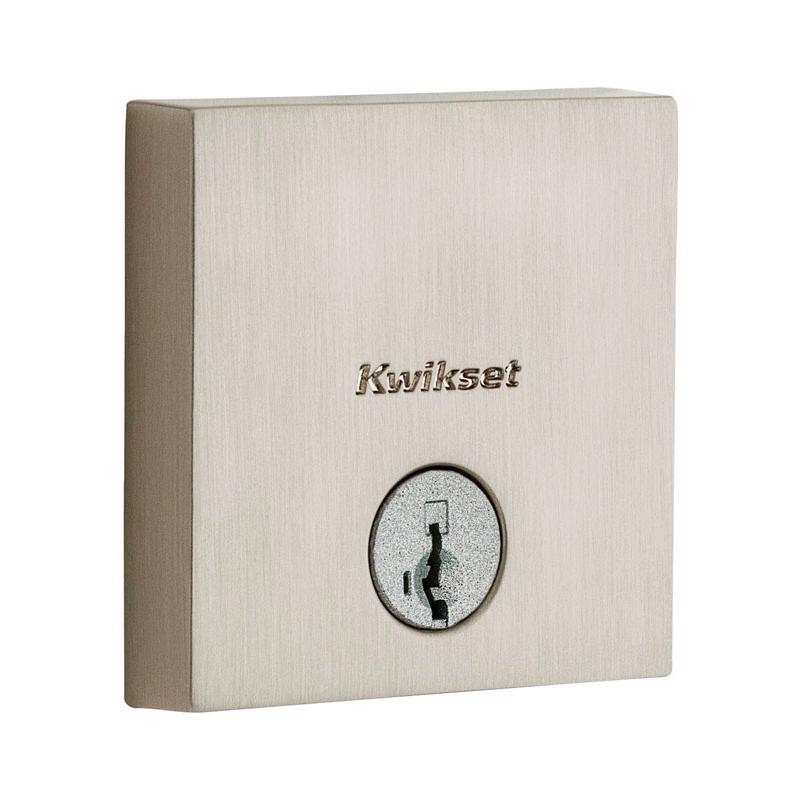 Emery Jensen deadbolt square single cylinder lock in a modern design, shown on a door for secure entry.