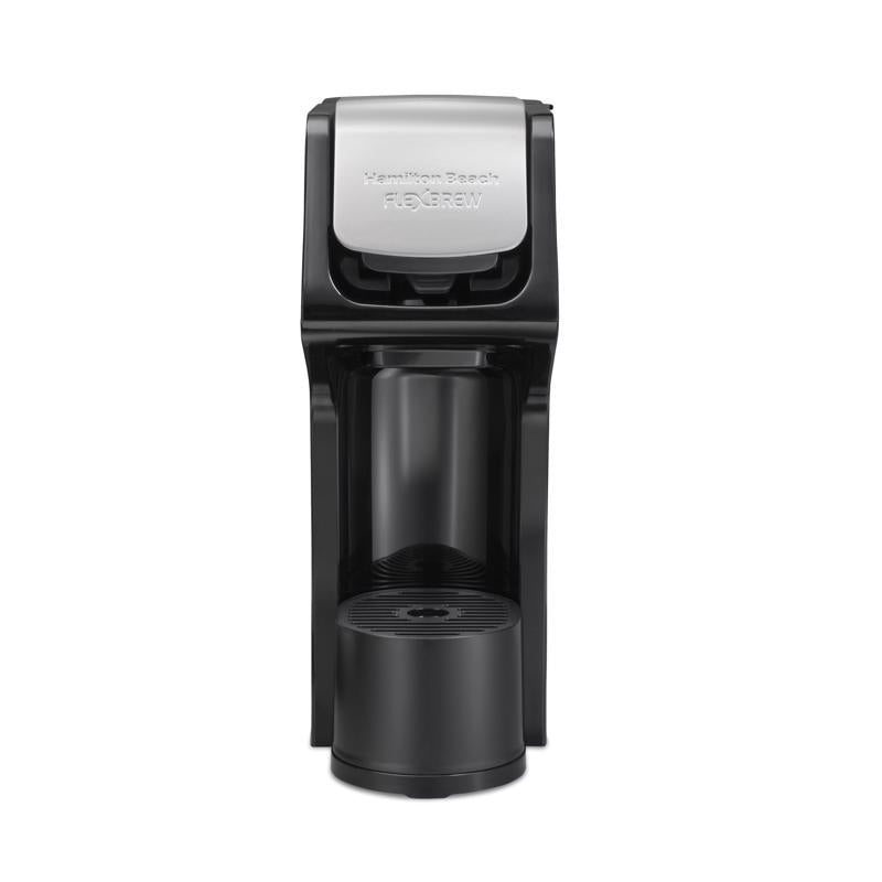 Black Emery Jensen single serve coffee maker with 14oz capacity, compact design, perfect for quick brewing.