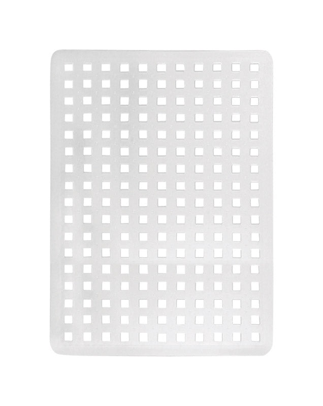 Clear sink mat measuring 16x12.5 inches from Emery Jensen Sinkware, designed to protect sinks and prevent slipping.