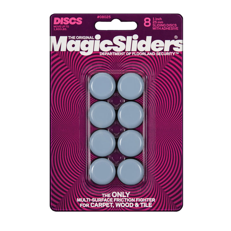 Set of eight Emery Jensen sliding disc round grip sliders for smooth surface movement and easy maneuvering.