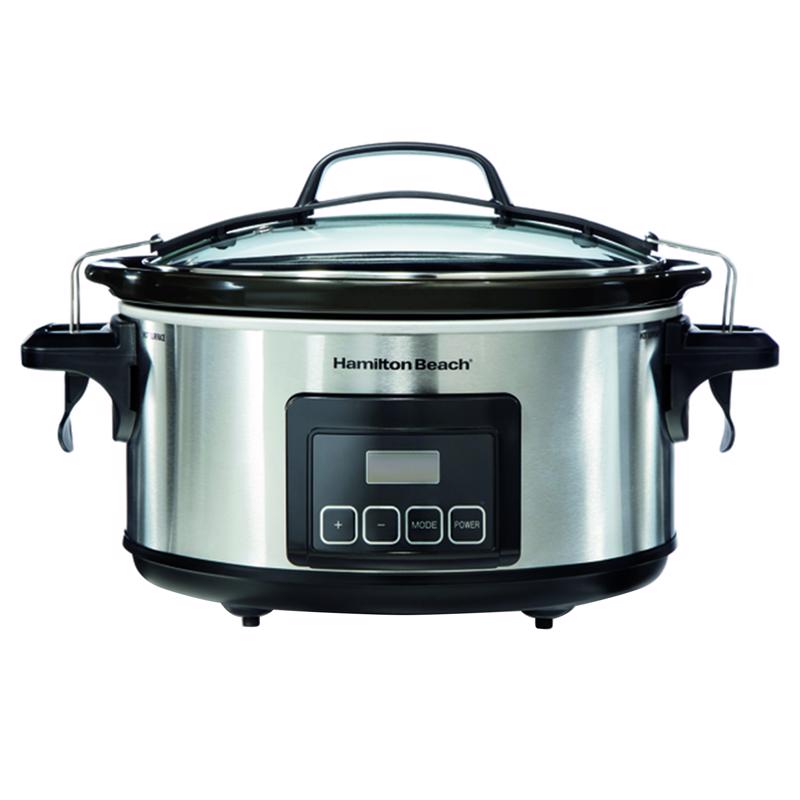 Emery Jensen PROGRMBL 6QT slow cooker with digital controls and ceramic interior, ideal for preparing large meals.