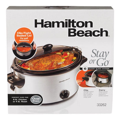 Emery Jensen 6 qt slow cooker with stainless steel exterior, digital control panel, and removable stoneware pot.
