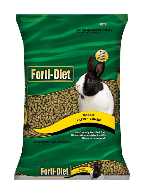 Emery Jensen Kaytee rabbit food in a 10lb bag, small animal food designed for rabbits, with colorful pellets and grains visible.