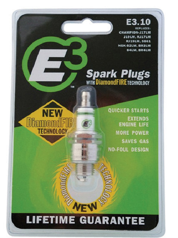 Emery Jensen E3.10 L&G small engine spark plug showing metal electrode and ceramic insulator for efficient ignition.