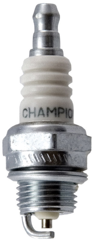 Emery Jensen CJ7Y Champ small engine spark plug showing metal tip and ceramic insulator for reliable ignition.