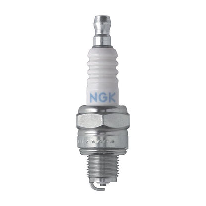 Emery Jensen NGK CMR6H small engine spark plug showing metal tip and ceramic insulator in a close-up view