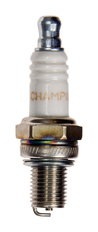 Emery Jensen small engine spark plug RZ7C Champion with metal threaded shell and ceramic insulator, designed for small engines.