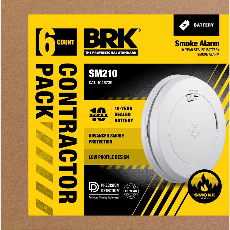 Six Emery Jensen photoelectric smoke detectors, AL model, installed on a ceiling for home safety.