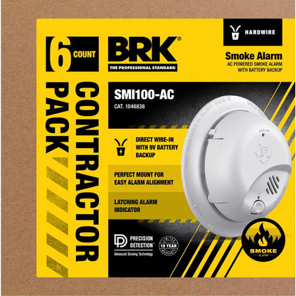 Six Emery Jensen smoke detectors, fire detection units with sensors and mounting brackets, for home safety.