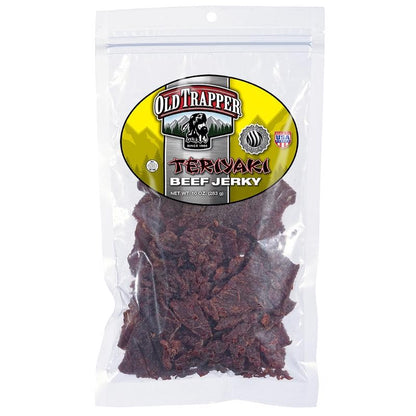 Emery Jensen beef jerky teriyaki snack in a 10oz package, featuring glossy, flavorful slices of seasoned beef jerky.