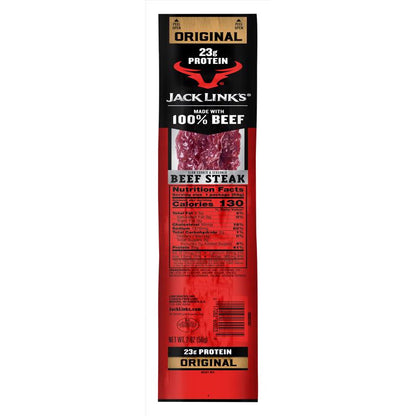 Pack of 12 Emery Jensen Beef Steak Original 2oz snacks, showing individually wrapped beef jerky pieces in a clear container.