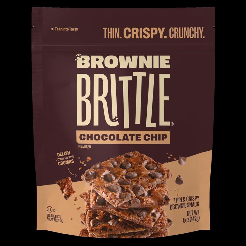 Six Emery Jensen Brownie Brittle with chocolate chips, crispy snack treats in a pack of six.