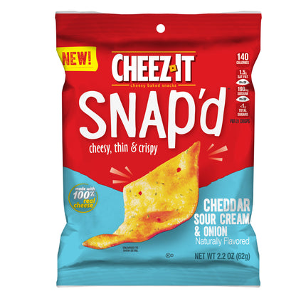 Six-pack of Emery Jensen Cheeze-It cheese snack crackers in creamy cheese flavor, arranged in a row against a neutral background.