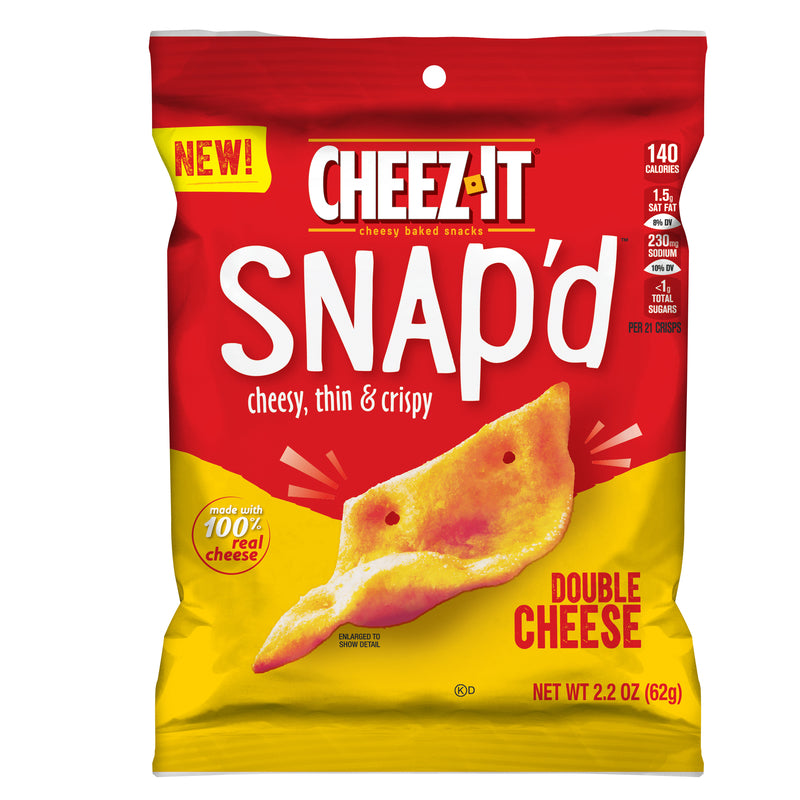 Six packs of Emery Jensen Cheeze-It Double Cheese snacks, 2.2 oz each, with crispy, cheesy snack crackers in a colorful package.