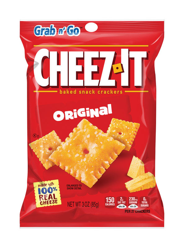 Six 3oz boxes of Cheez-It Original snacks by Emery Jensen, featuring crispy baked cheese crackers in colorful packaging.