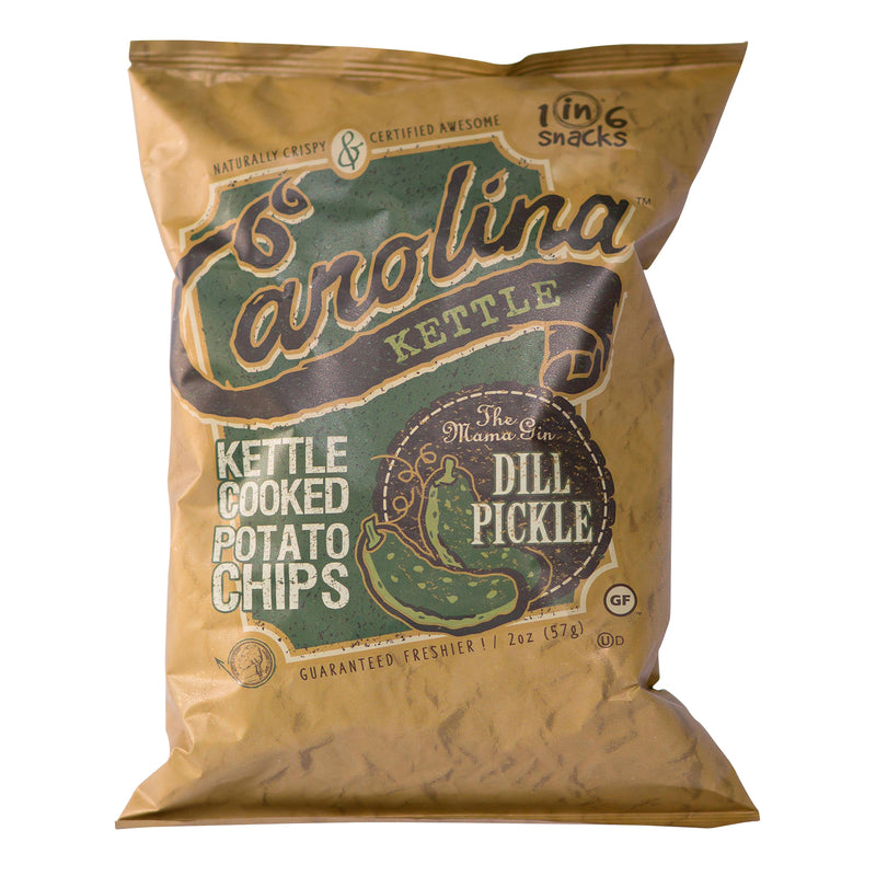 Emery Jensen Dill Pickle Chips snack pack, 2oz bags, set of 20, crispy pickle-flavored potato chips.
