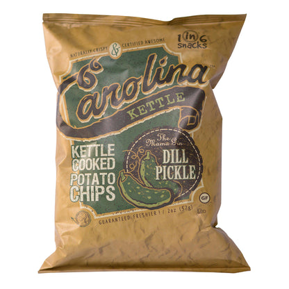 Emery Jensen Dill Pickle Chips snack pack, 2oz bags, set of 20, crispy pickle-flavored potato chips.