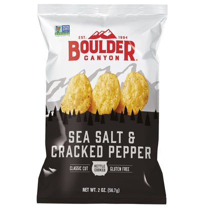 Sea salt and pepper flavored chips by Emery Jensen, 2oz each, pack of 8, crispy snack with seasoned potato chips.