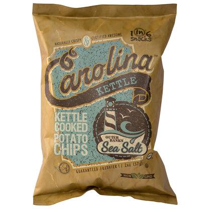 Sea salt flavored chips from Emery Jensen, 2 oz each, pack of 20, crispy snack with salted flavor in the image.