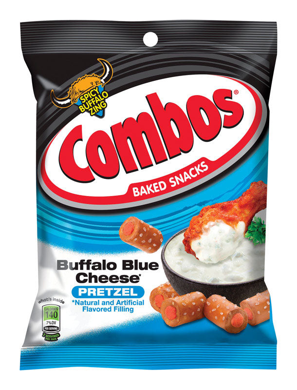 Pack of 12 Emery Jensen COMBOS BFFL BLUE snacks, 6.3 oz each, featuring colorful snack packaging with pretzels and candies.