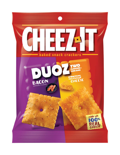 Emery Jensen CRACKR bacon and cheddar snacks in 4.3oz packs, shown in a pack of six, ideal for savory snack lovers.