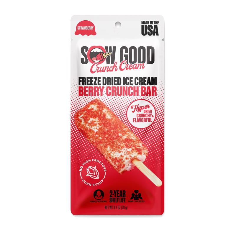 Emery Jensen FRZ ICE CRY BRY CRNCH BR snack, crispy freeze-dried ice cream bites in a bright packaging.