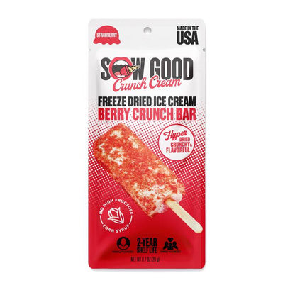 Emery Jensen FRZ ICE CRY BRY CRNCH BR snack, crispy freeze-dried ice cream bites in a bright packaging.
