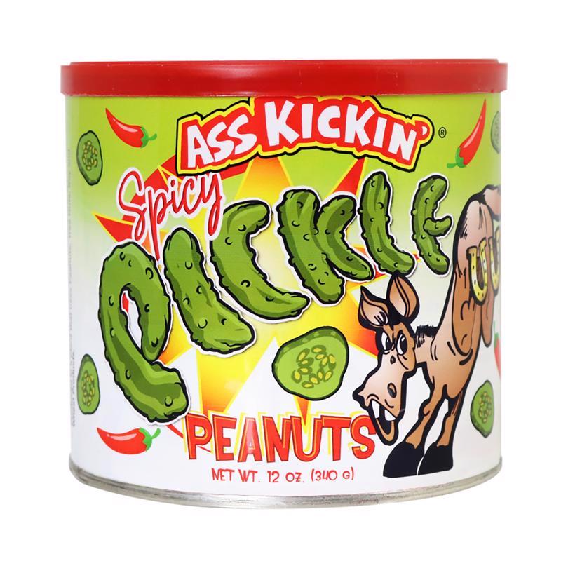 Emery Jensen Spicy Pickle Peanuts in a 12oz bag, savory and spicy snack with crunchy texture, suitable for snack lovers.