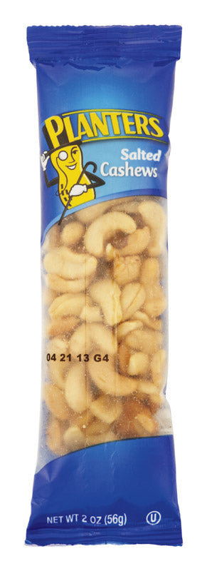 Pack of 15 Emery Jensen Planters cashew snacks in a clear plastic bag with cashew nuts visible inside.