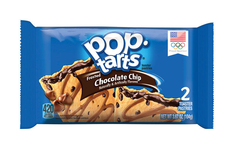 Six Emery Jensen Pop Tarts Chocolate Chip snack packs, 3.67oz each, with colorful packaging showcasing chocolate chip flavor.