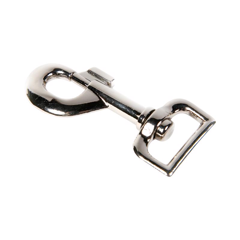 Emery Jensen bolt snap ring in plated finish, sturdy metal snap hook with spring-loaded gate for secure attachment.