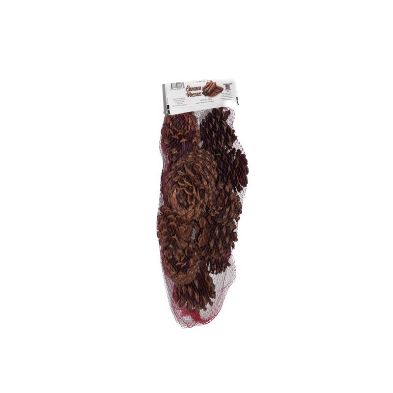 Emery Jensen cinnamon-scented pinecones snow spray for holiday decor, featuring brown pinecones with festive cinnamon fragrance.