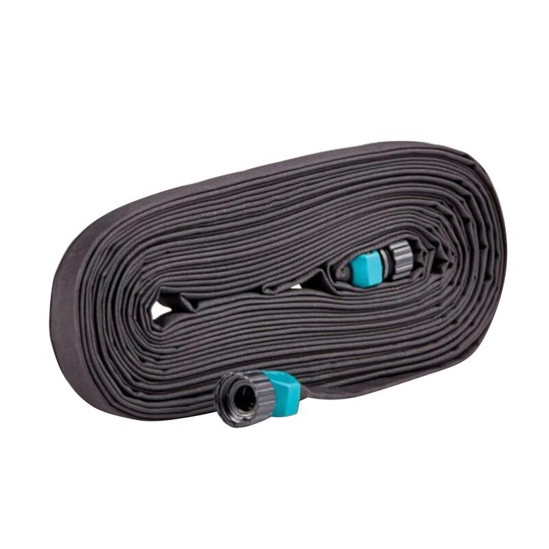 Emery Jensen flat soaker hose, 5/8 inch diameter and 25 feet long, designed for efficient watering and irrigation.