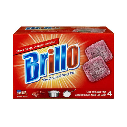 Emery Jensen Brillo Steel WL soap pads, pack of 12, durable cleaning pads for heavy-duty scrubbing on metal surfaces.