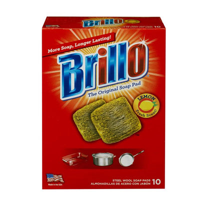 Emery Jensen BRILLO WL soap pads, wood cleaning pads, pack of 12, durable scrubbing pads for surface cleaning and maintenance.