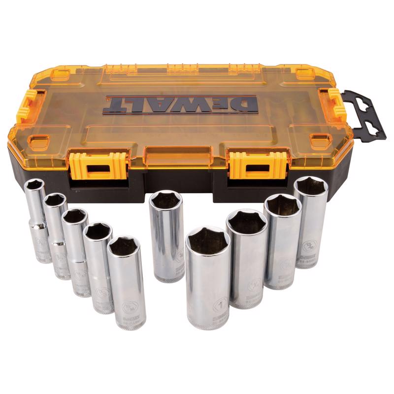 Emery Jensen SAE 6-point 1/2-inch socket and wrench set with various tools arranged on a white background.