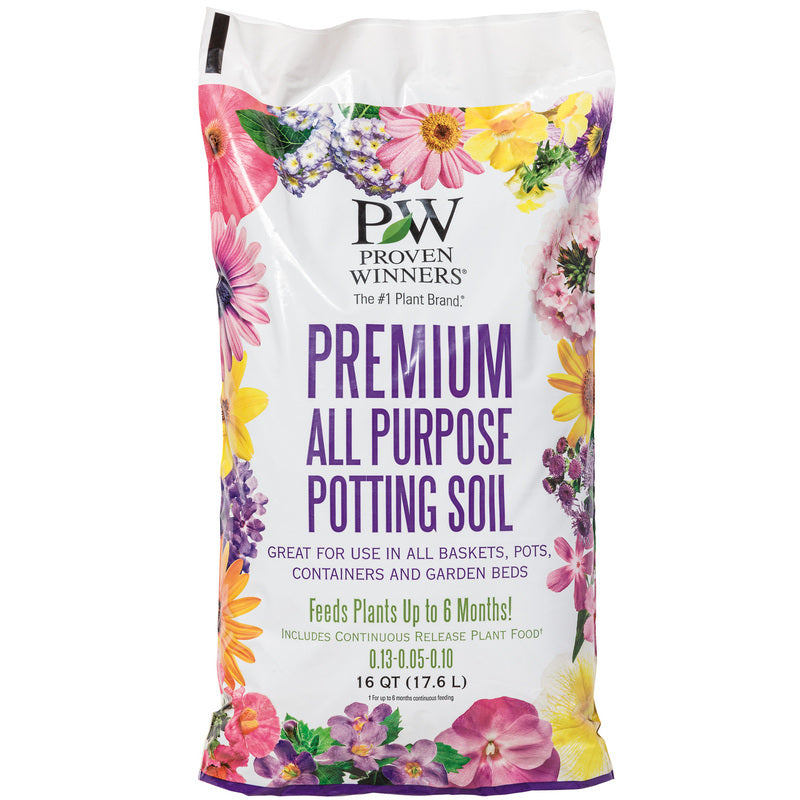 All-purpose potting soil by Emery Jensen, 16-quart bag, ideal for container plants and garden soil conditioning.