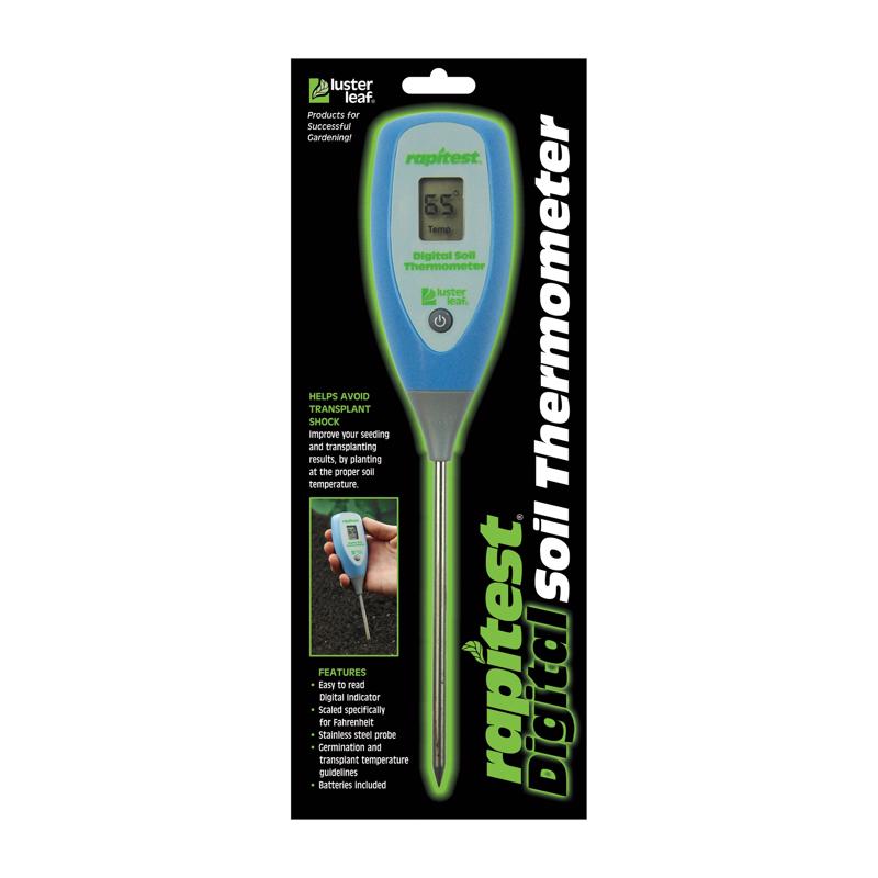 Emery Jensen digital soil thermometer from soil test kits used for measuring soil temperature in gardening and agriculture.