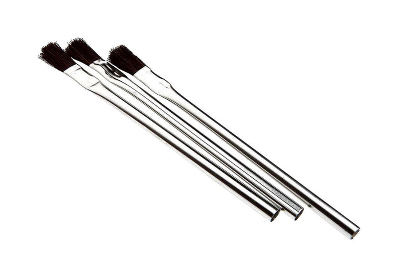 Emery Jensen solder flux brush set with three small brushes for precise application of solder flux in electronics work.