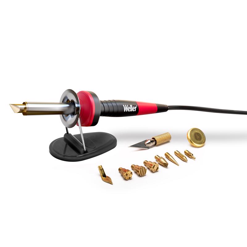 Emery Jensen woodburning kit with 25W soldering iron and various tips for detailed wood art and pyrography projects.
