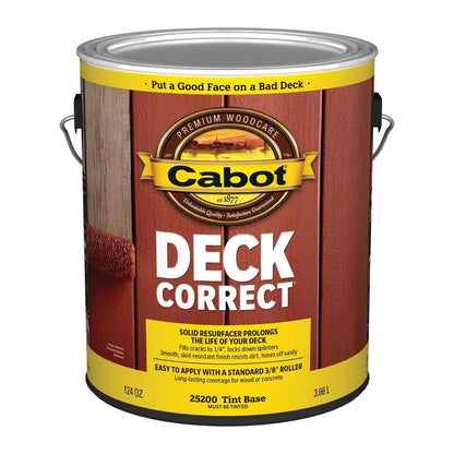 Four gallons of Emery Jensen Cabot DCKCRT Tint BS solid stain in a pack, ready for wood protection and coloring.