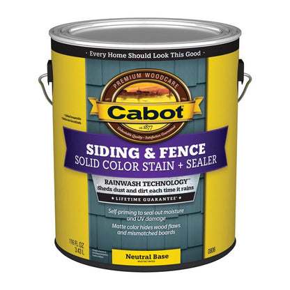 Set of four Emery Jensen Cabot SC ACR SS Neutral Gal solid stain paint cans, showcasing product packaging and branding.