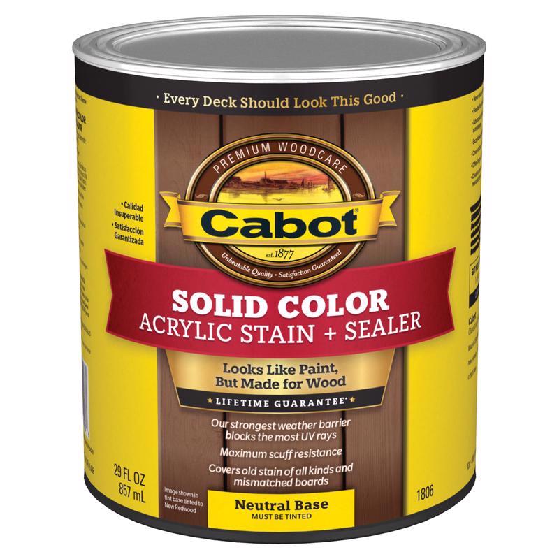 Four 29oz cans of Emery Jensen solid deck stain in neutral color, suitable for outdoor wood surfaces.
