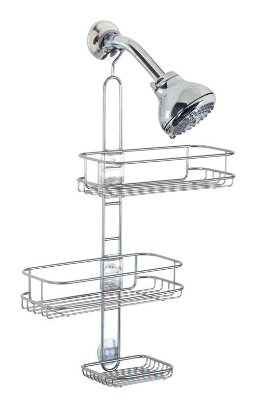 Emery Jensen Linea Silver Shower Caddy Organizer for space-saving bathroom storage with multiple compartments